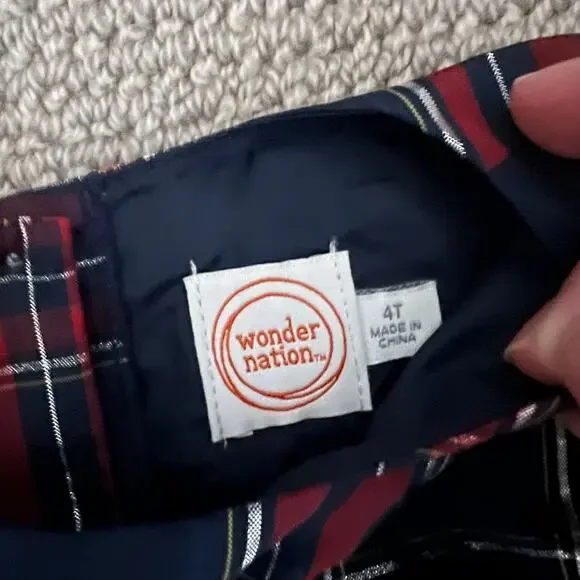 Wonder Nation Girl's Blue Silver and Red Plaid Fancy Holiday Dress - - Picture 3 of 7